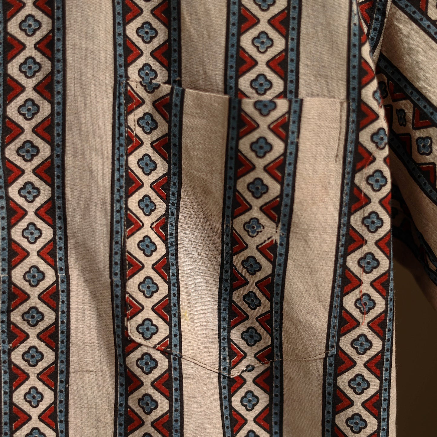 Natural Dyed Hand Block Print Cotton Men Half Sleeve Ajrakh Shirt 06