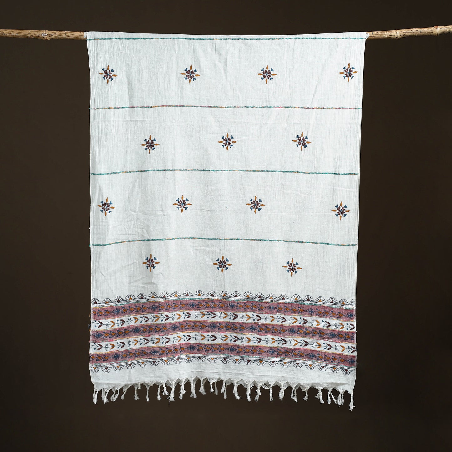 Kantha Hand Embroidered Khes Handwoven Cotton Dupatta 27