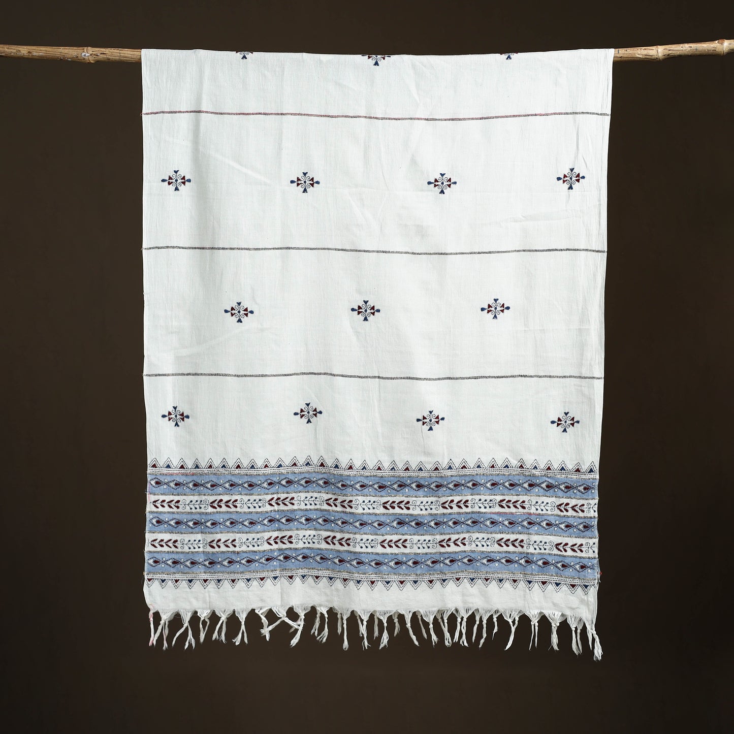 Kantha Hand Embroidered Khes Handwoven Cotton Dupatta 26
