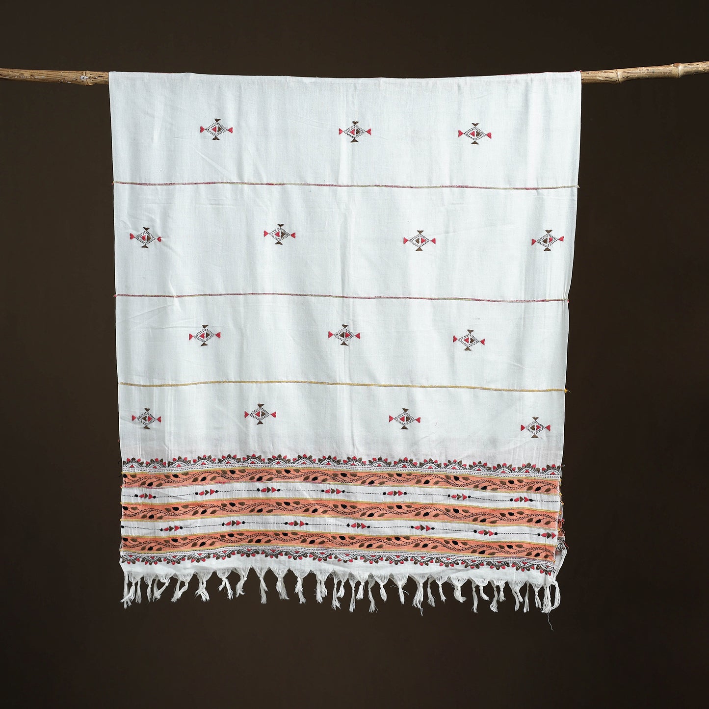 Kantha Hand Embroidered Khes Handwoven Cotton Dupatta 19
