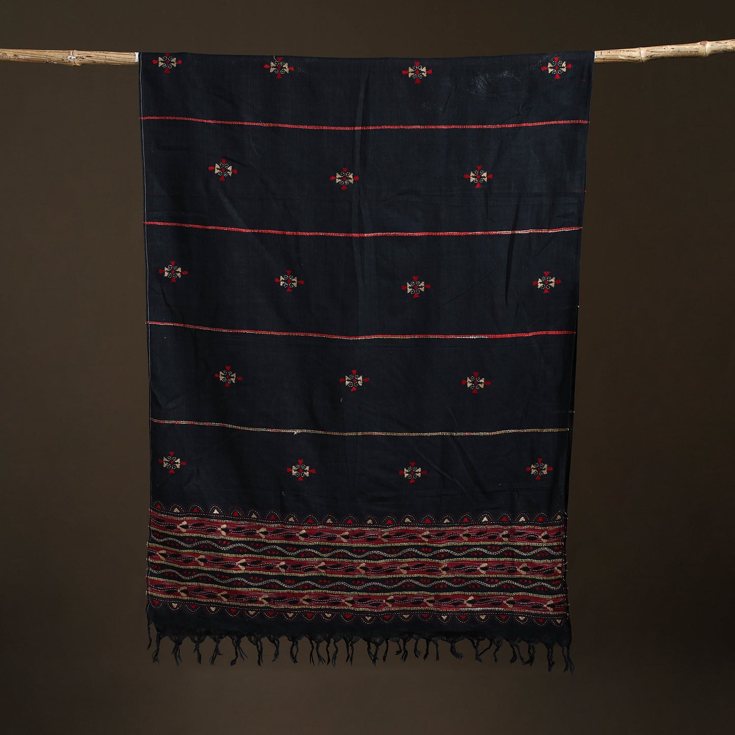 Kantha Hand Embroidered Khes Handwoven Cotton Dupatta 11