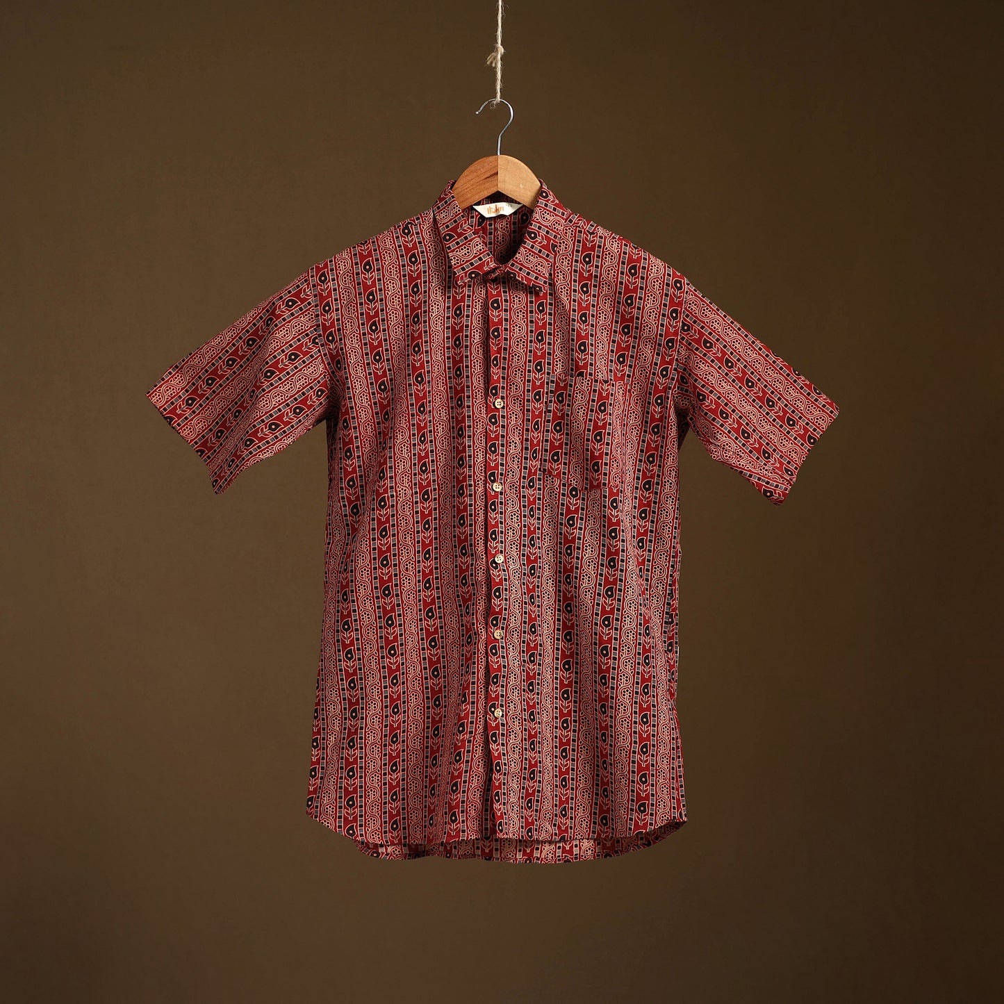 Natural Dyed Hand Block Print Cotton Men Half Sleeve Ajrakh Shirt 12