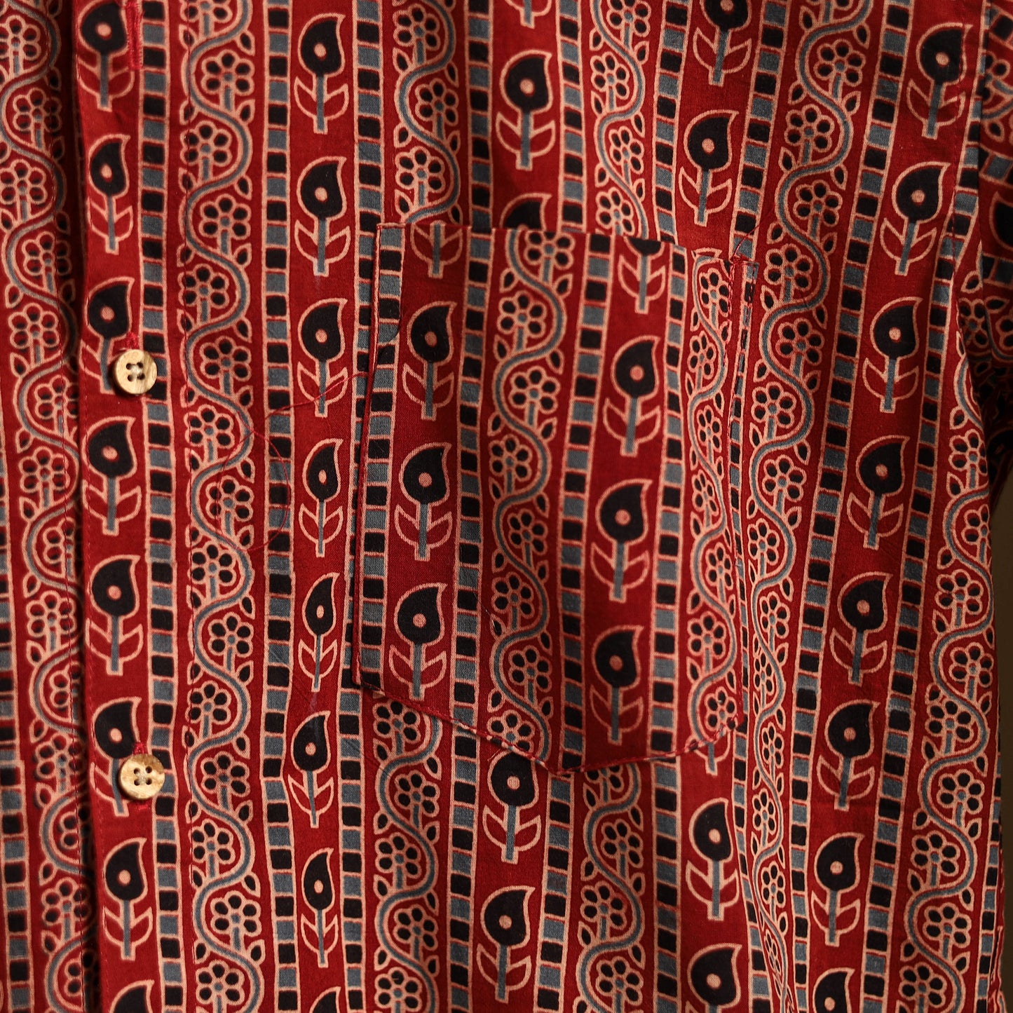 Natural Dyed Hand Block Print Cotton Men Half Sleeve Ajrakh Shirt 12