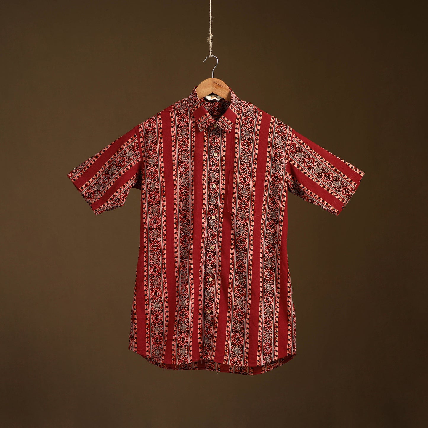 Natural Dyed Hand Block Print Cotton Men Half Sleeve Ajrakh Shirt 11