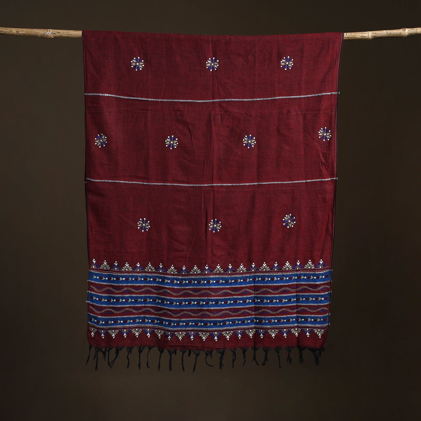 Kantha Hand Embroidered Khes Handwoven Cotton Dupatta 01