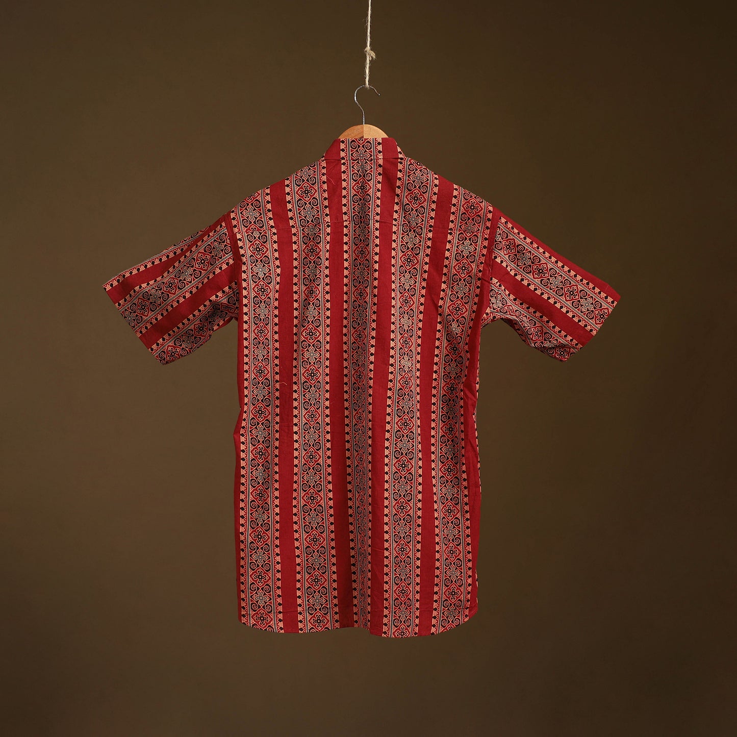 Natural Dyed Hand Block Print Cotton Men Half Sleeve Ajrakh Shirt 11