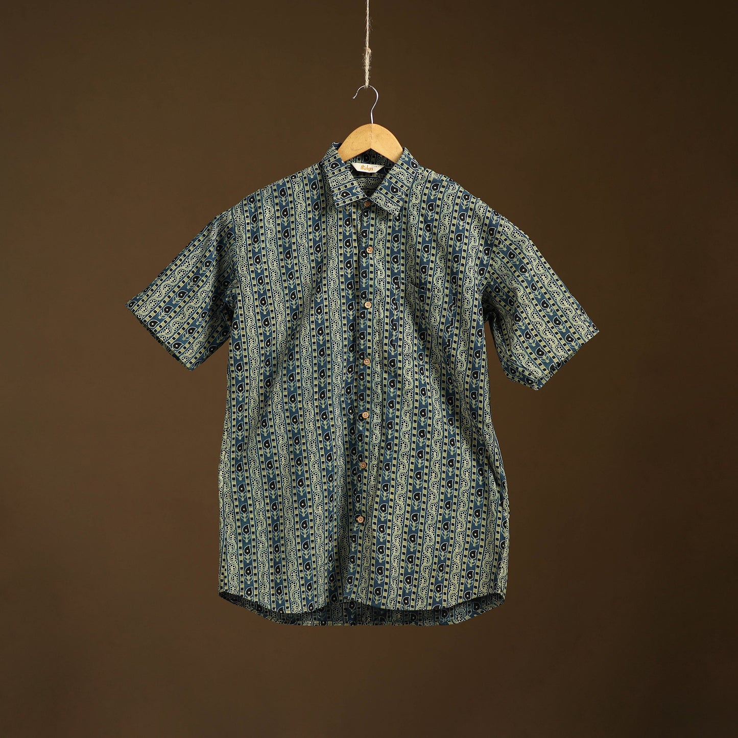 Natural Dyed Hand Block Print Cotton Men Half Sleeve Ajrakh Shirt 13