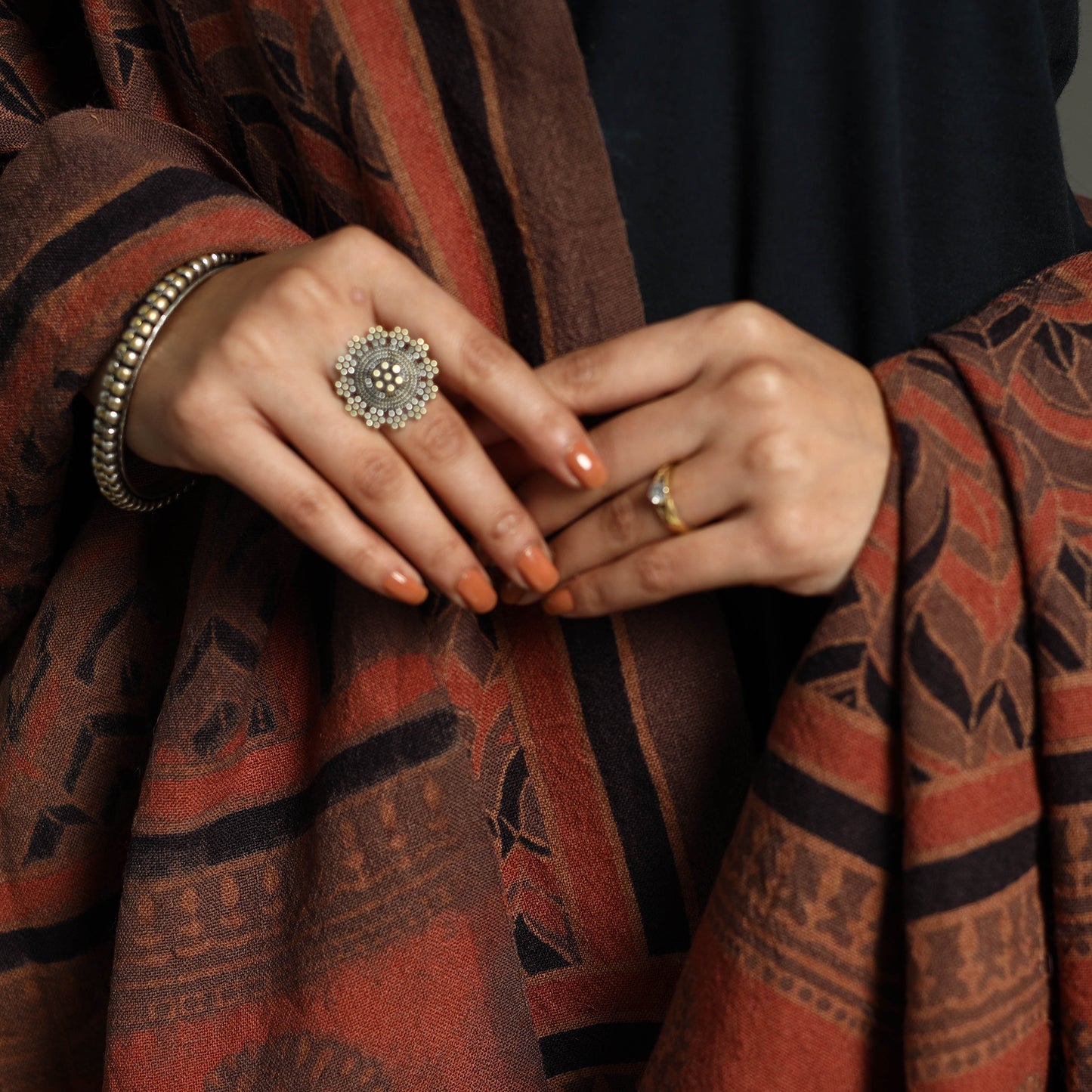 Ajrakh Block Printed Handwoven Woolen Shawl