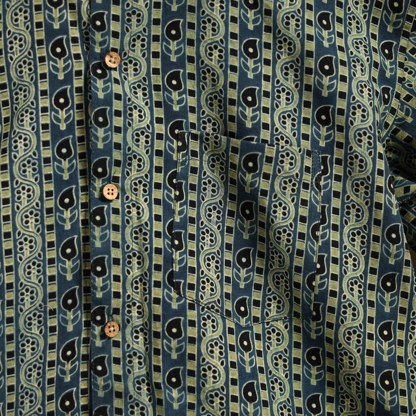Natural Dyed Hand Block Print Cotton Men Half Sleeve Ajrakh Shirt 13