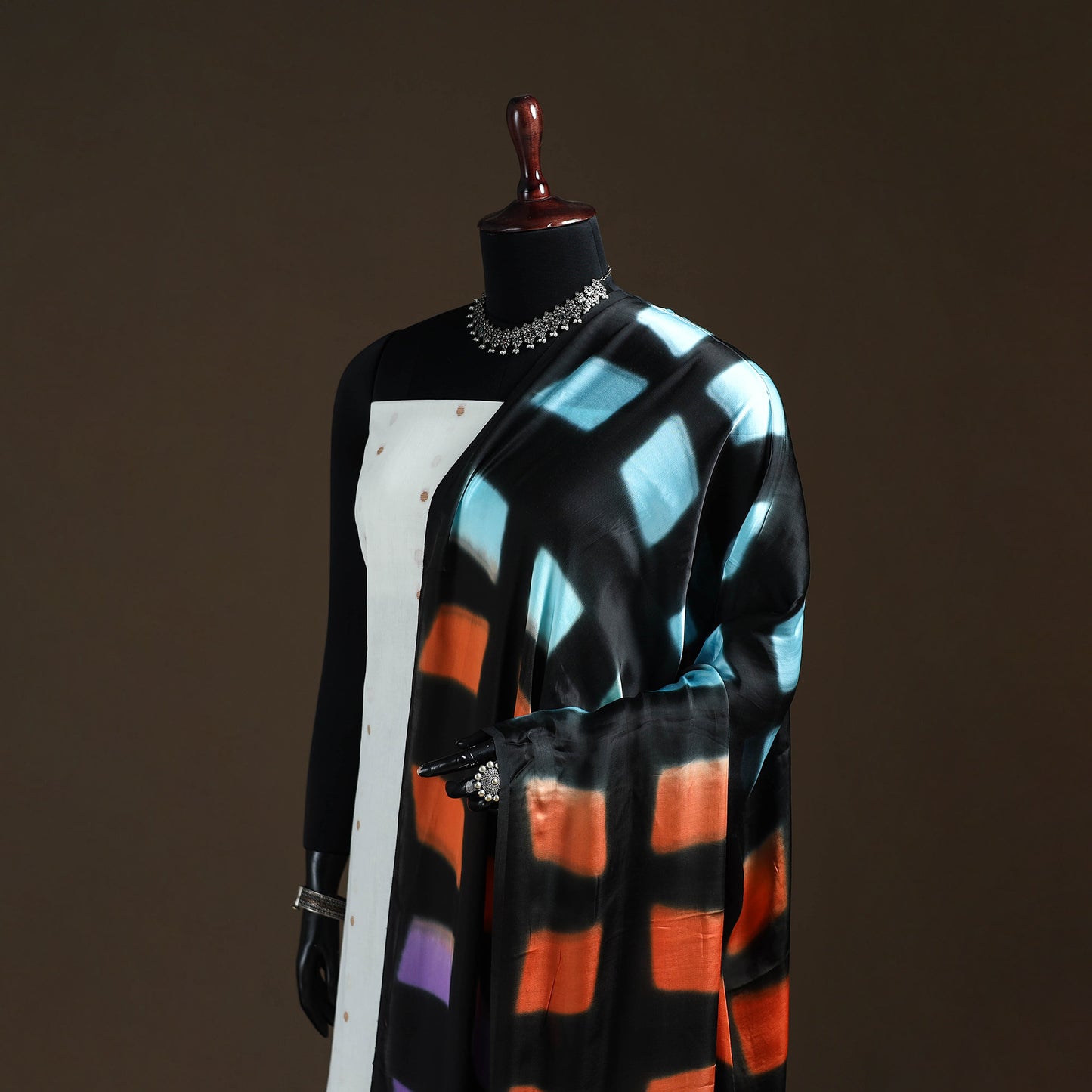 Multicolor - Shibori Clamp Dyed Modal Silk Dupatta with Zari Border 08