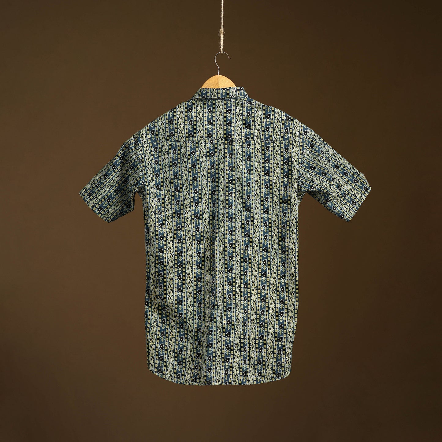 Natural Dyed Hand Block Print Cotton Men Half Sleeve Ajrakh Shirt 13