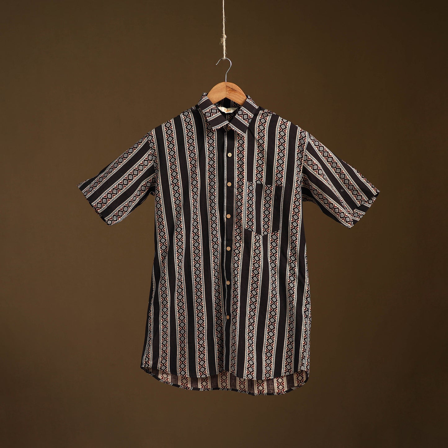 Natural Dyed Hand Block Print Cotton Men Half Sleeve Ajrakh Shirt 10