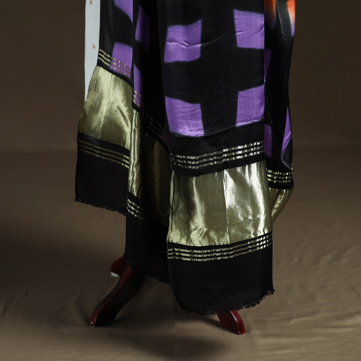 Multicolor - Shibori Clamp Dyed Modal Silk Dupatta with Zari Border 08