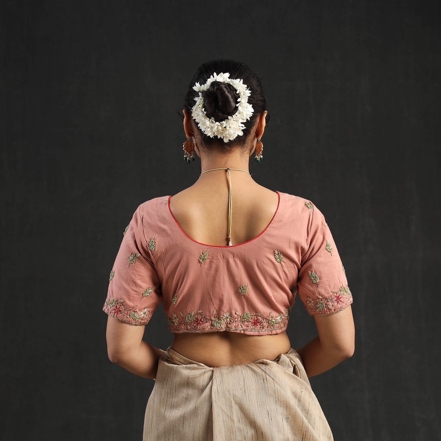 Buy Peach Zardozi Hand Embroidery Cotton Blouse Online