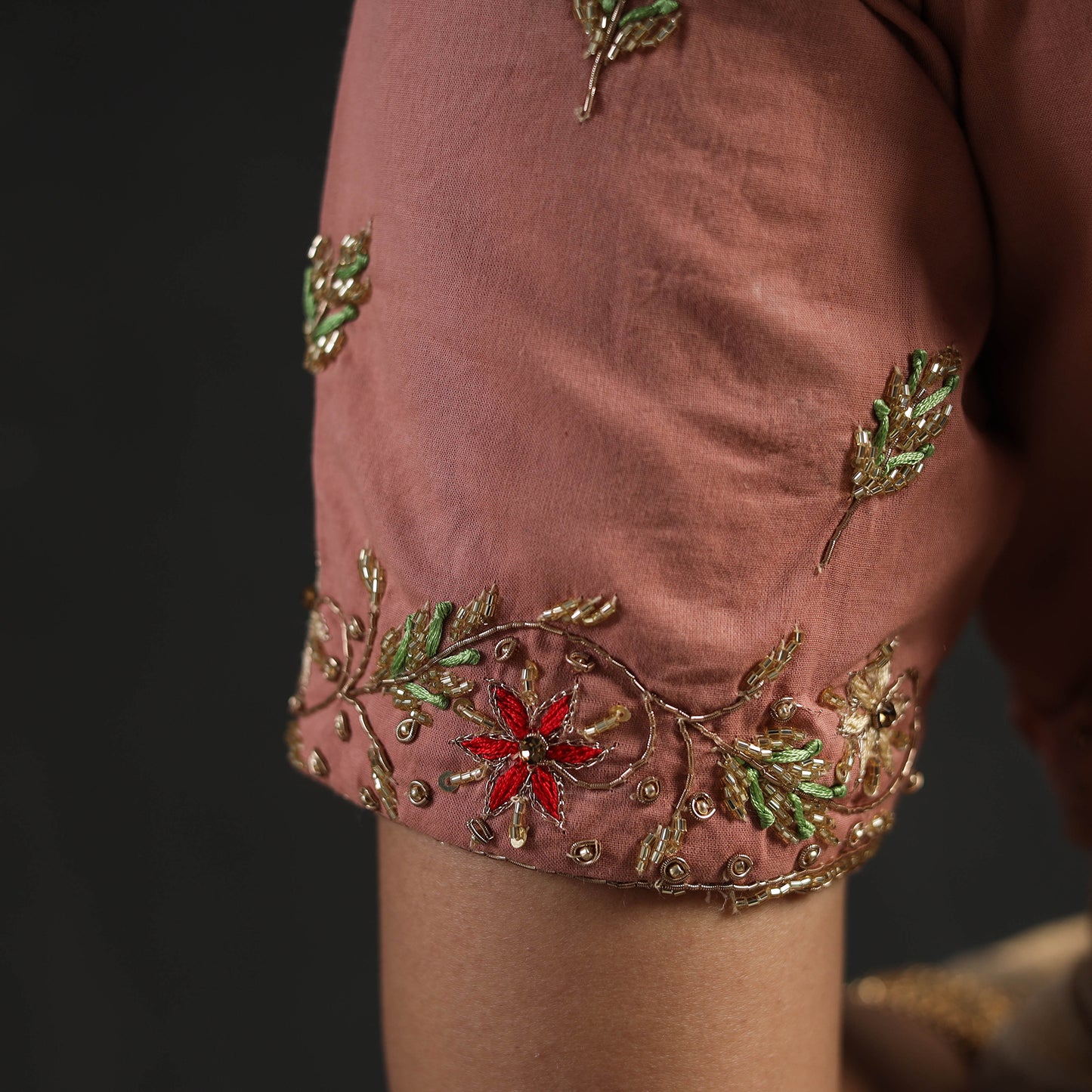 Buy Peach Zardozi Hand Embroidery Cotton Blouse Online