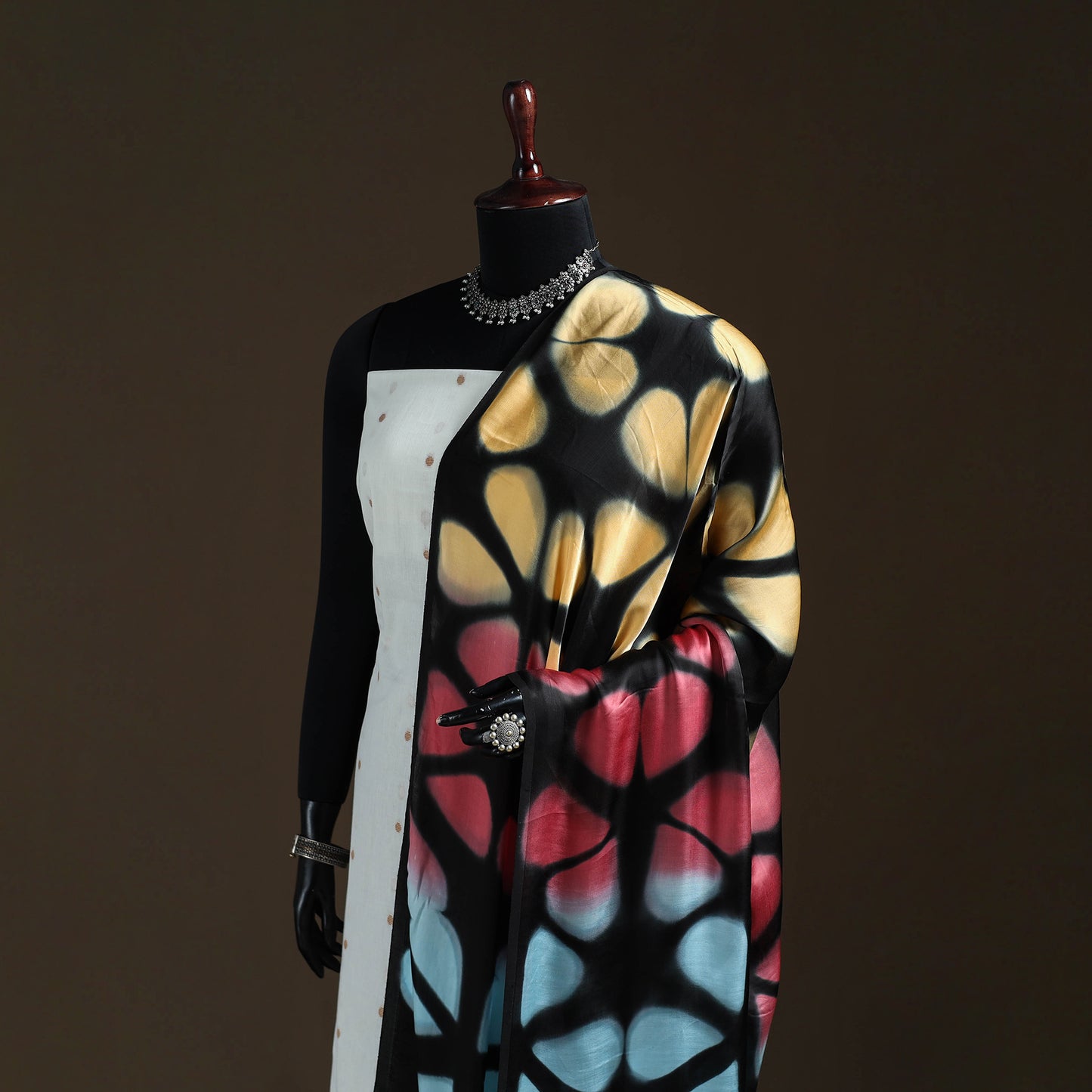 Multicolor - Shibori Clamp Dyed Modal Silk Dupatta with Zari Border 13
