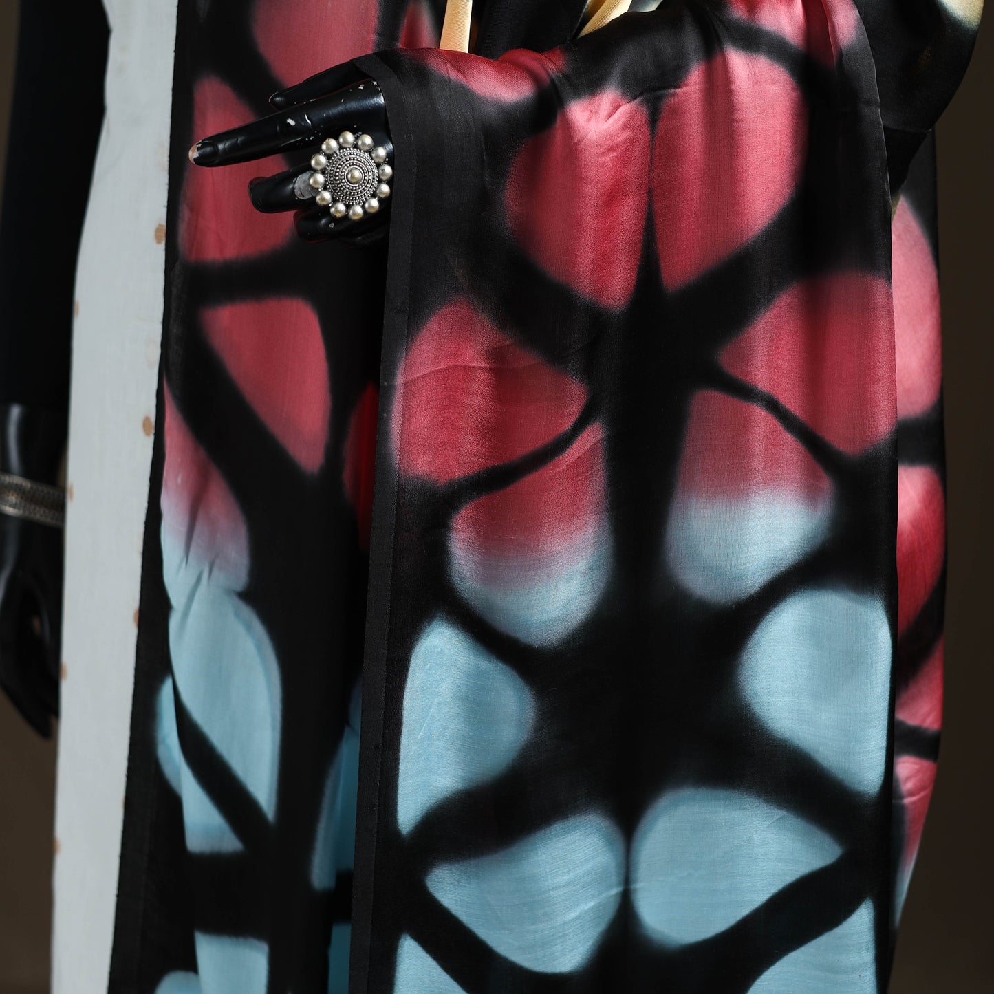 Multicolor - Shibori Clamp Dyed Modal Silk Dupatta with Zari Border 13