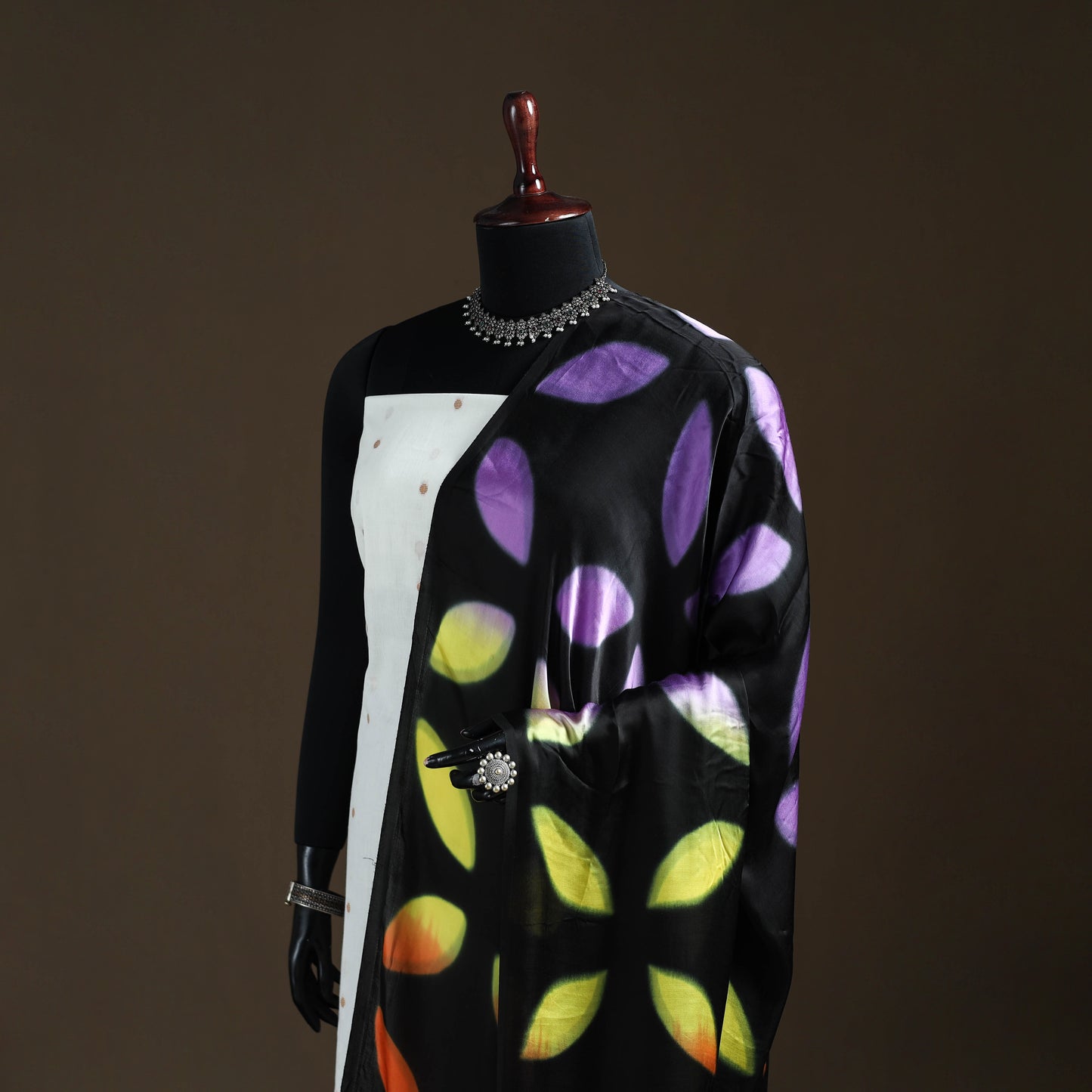 Multicolor - Shibori Clamp Dyed Modal Silk Dupatta with Zari Border 16