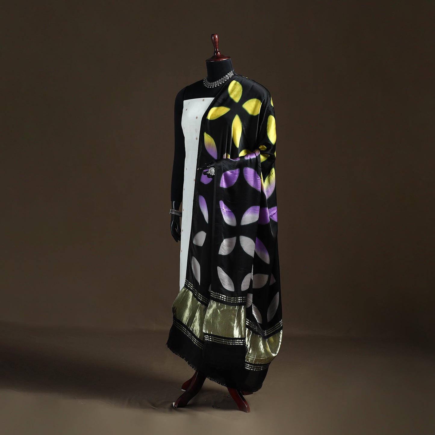 Multicolor - Shibori Clamp Dyed Modal Silk Dupatta with Zari Border 18