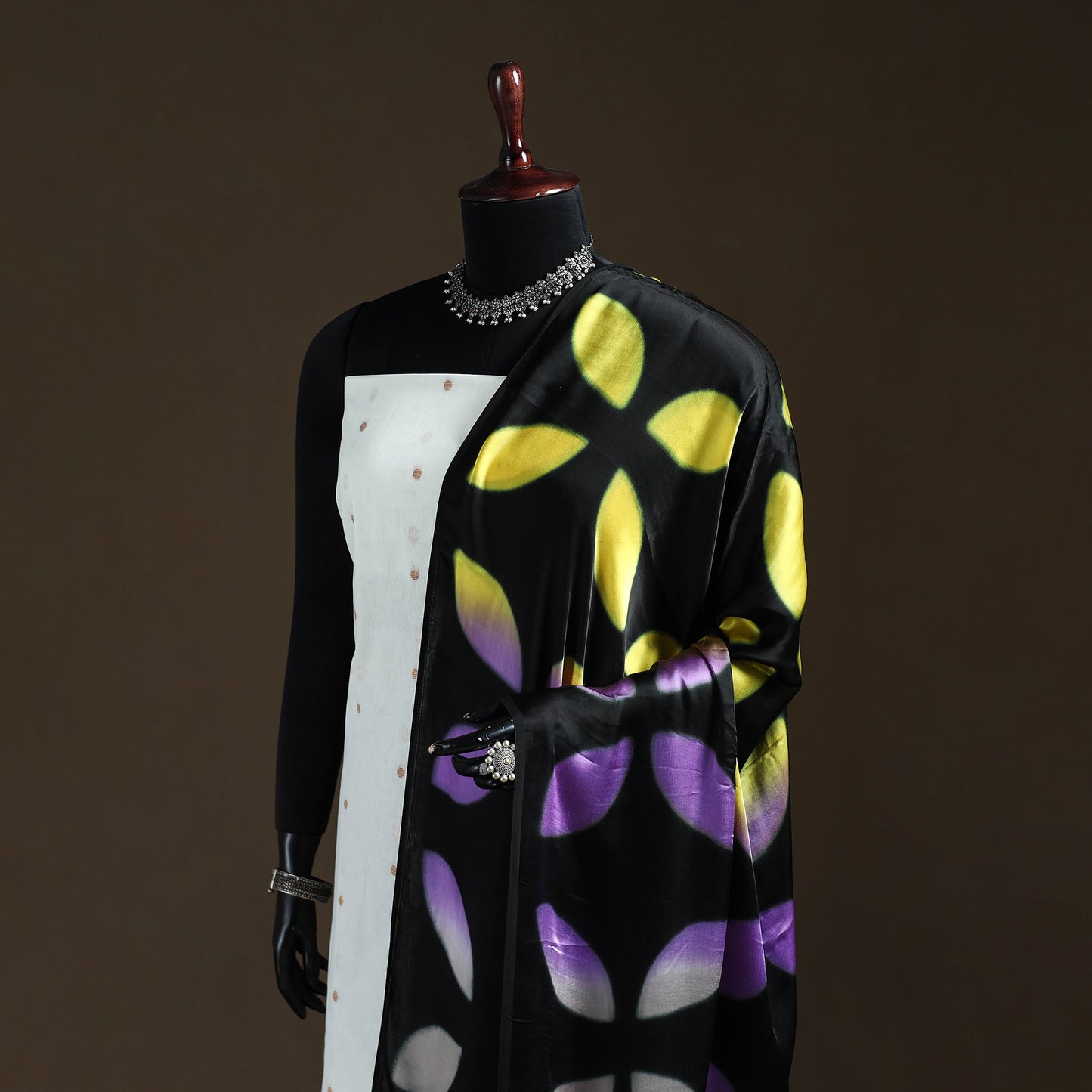 Multicolor - Shibori Clamp Dyed Modal Silk Dupatta with Zari Border 18