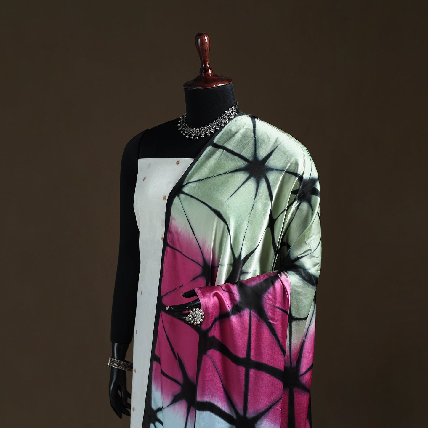 Multicolor - Shibori Clamp Dyed Modal Silk Dupatta with Zari Border 19