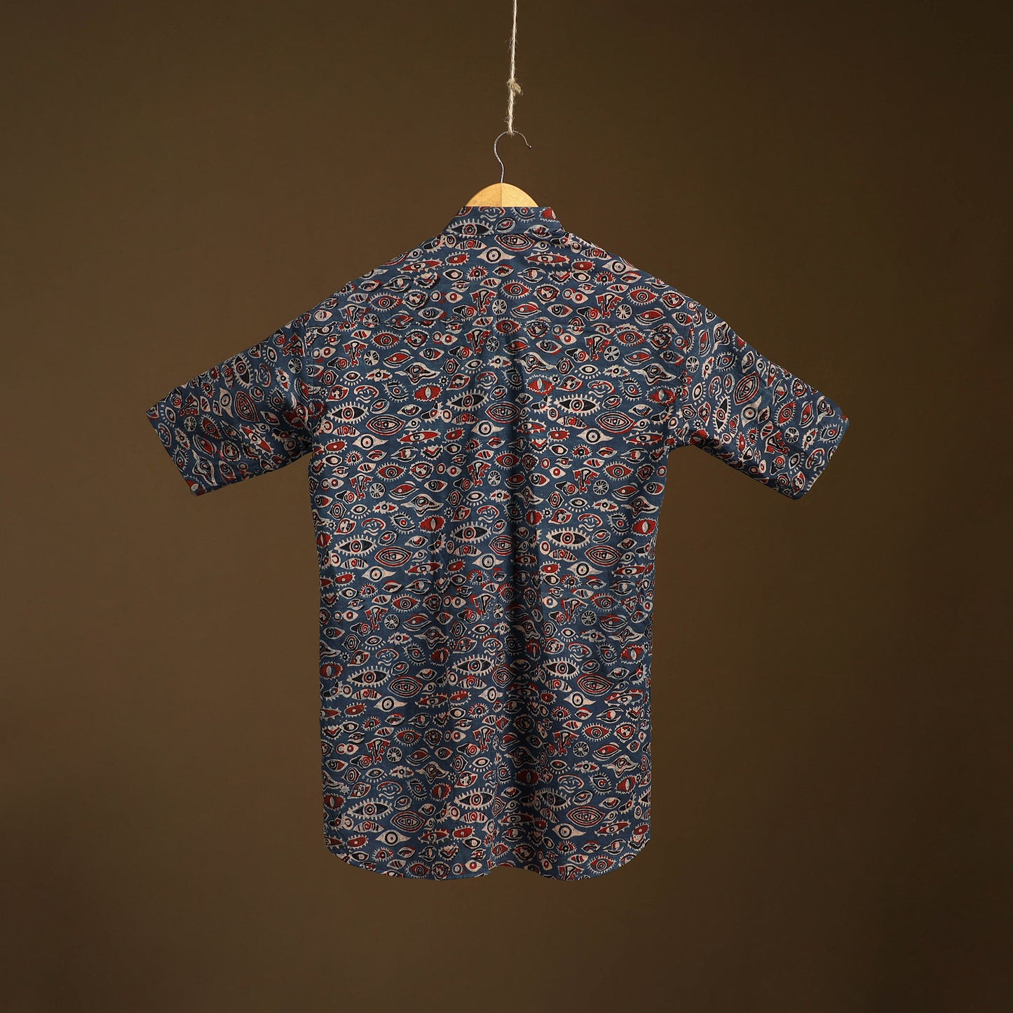 Natural Dyed Hand Block Print Cotton Men Half Sleeve Ajrakh Shirt 02