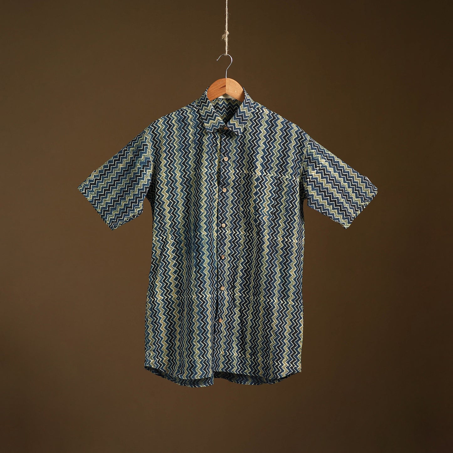 Natural Dyed Hand Block Print Cotton Men Half Sleeve Ajrakh Shirt 03