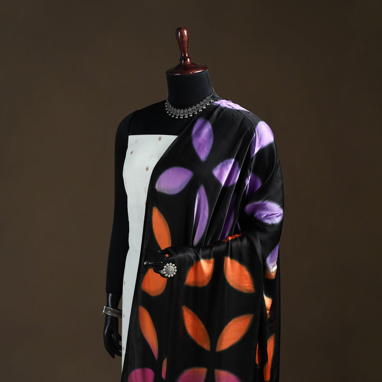 Multicolor - Shibori Clamp Dyed Modal Silk Dupatta with Zari Border 20