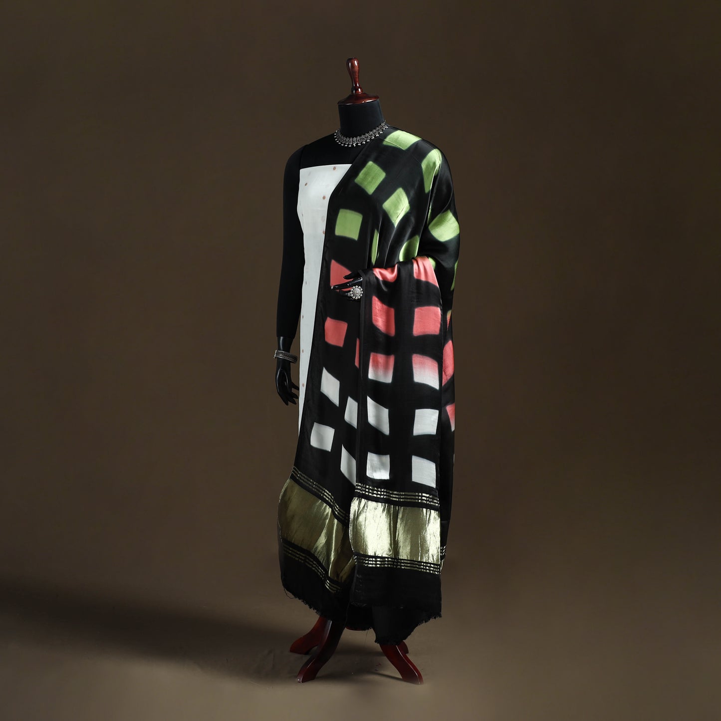 Multicolor - Shibori Clamp Dyed Modal Silk Dupatta with Zari Border 22