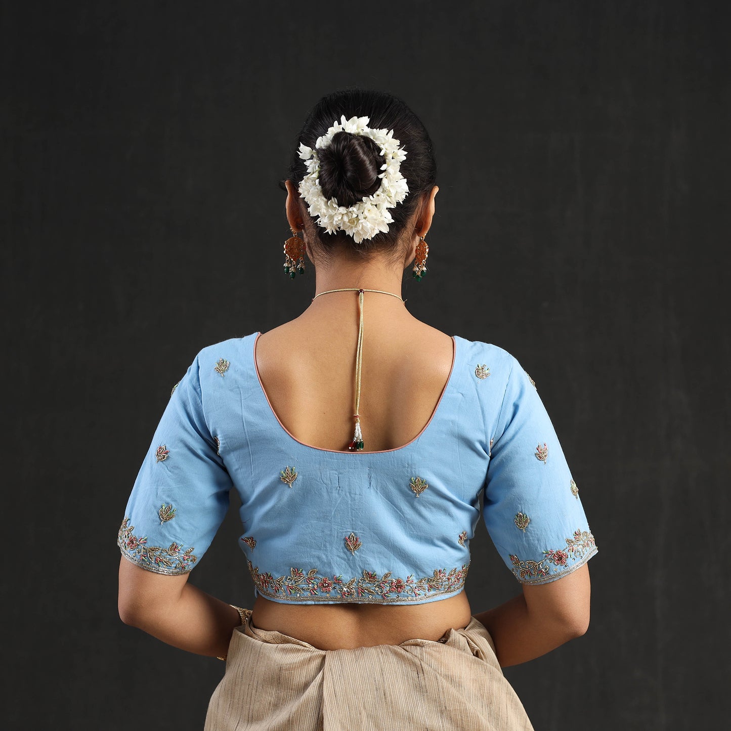 Buy Blue Zardozi Hand Embroidery Cotton Blouse Online