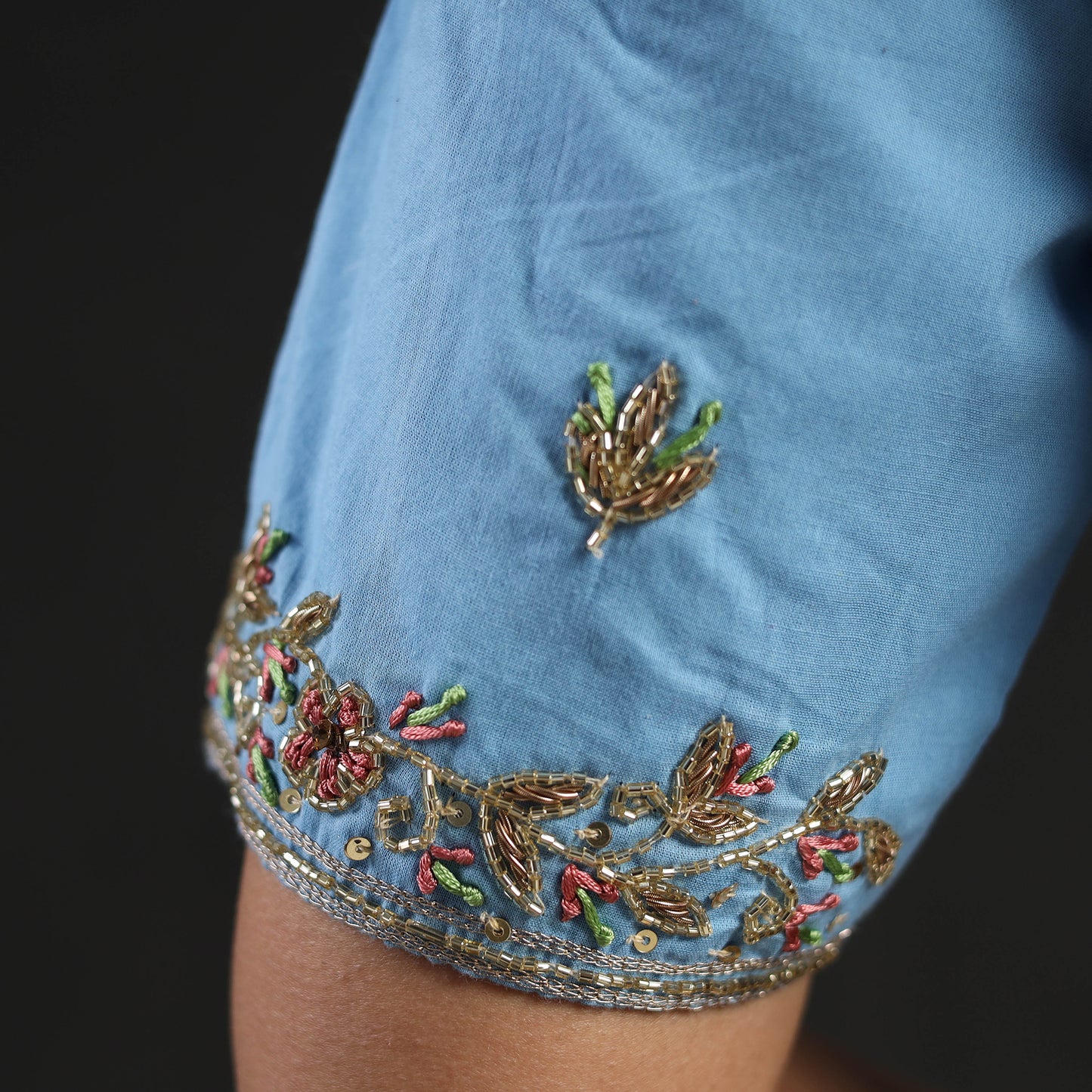 Buy Blue Zardozi Hand Embroidery Cotton Blouse Online