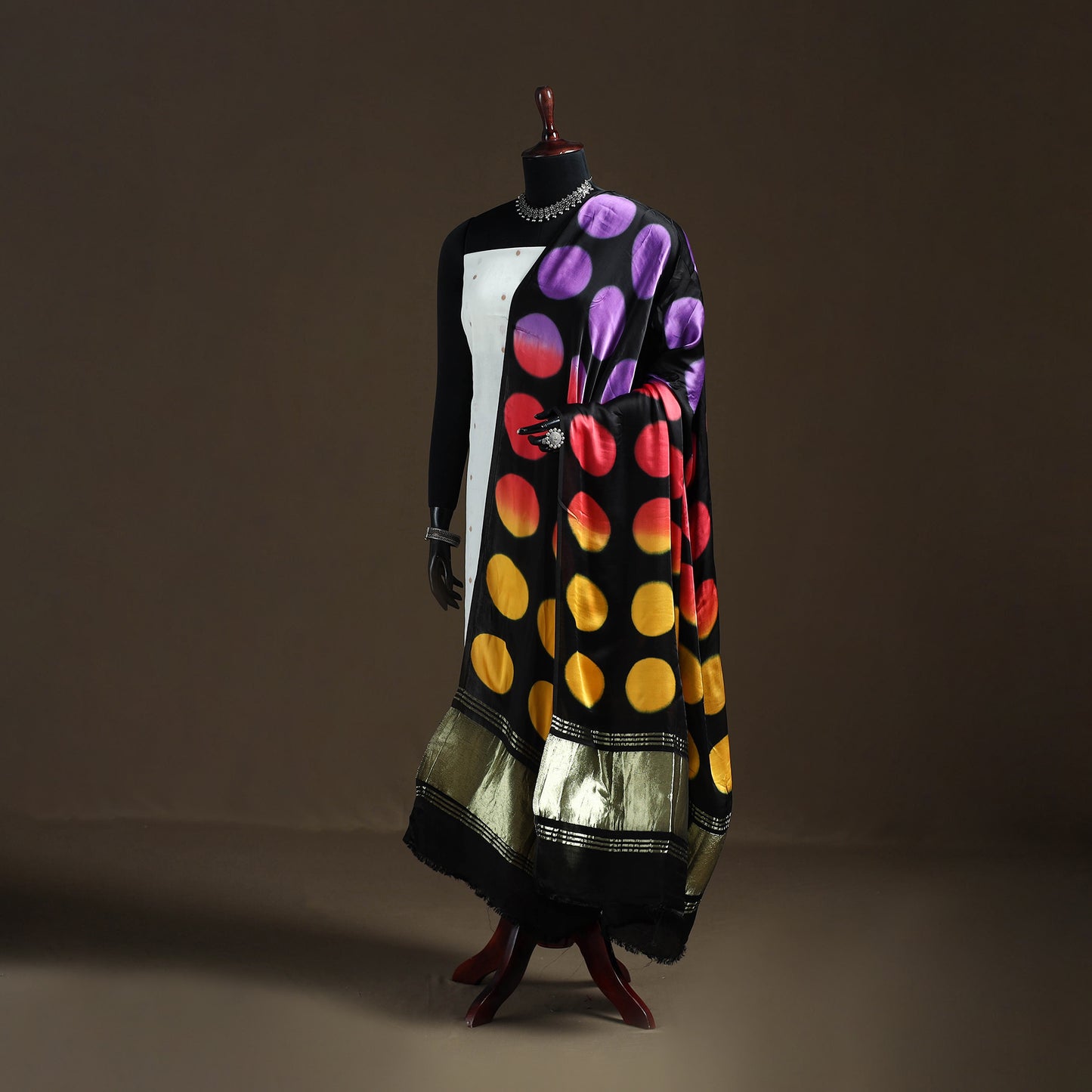Multicolor - Shibori Clamp Dyed Modal Silk Dupatta with Zari Border 25
