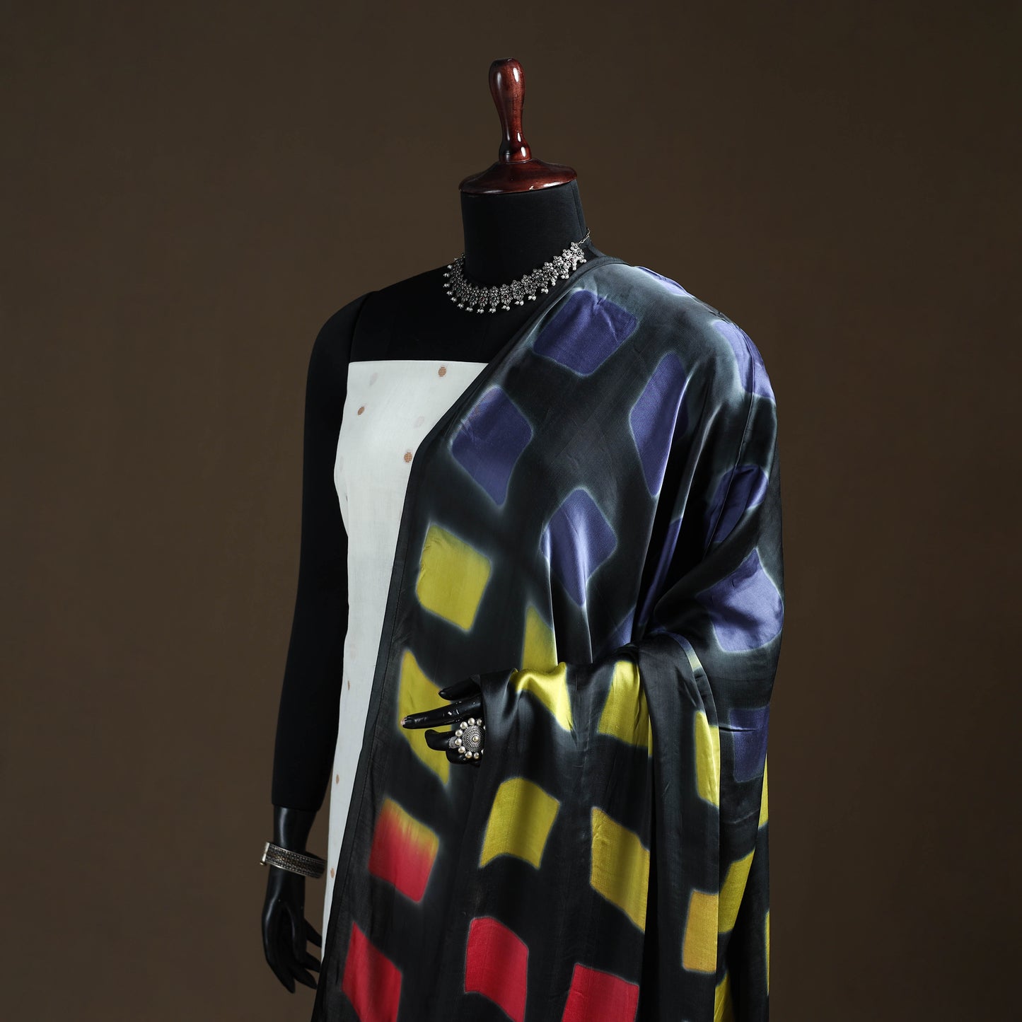 Multicolor - Shibori Clamp Dyed Modal Silk Dupatta with Zari Border 26