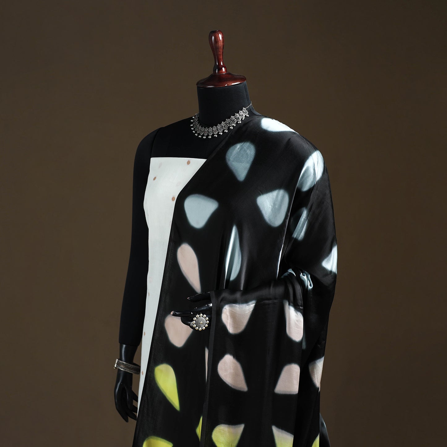Multicolor - Shibori Clamp Dyed Modal Silk Dupatta with Zari Border 33