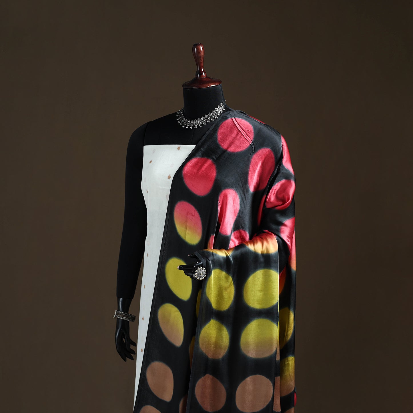Multicolor - Shibori Clamp Dyed Modal Silk Dupatta with Zari Border 36