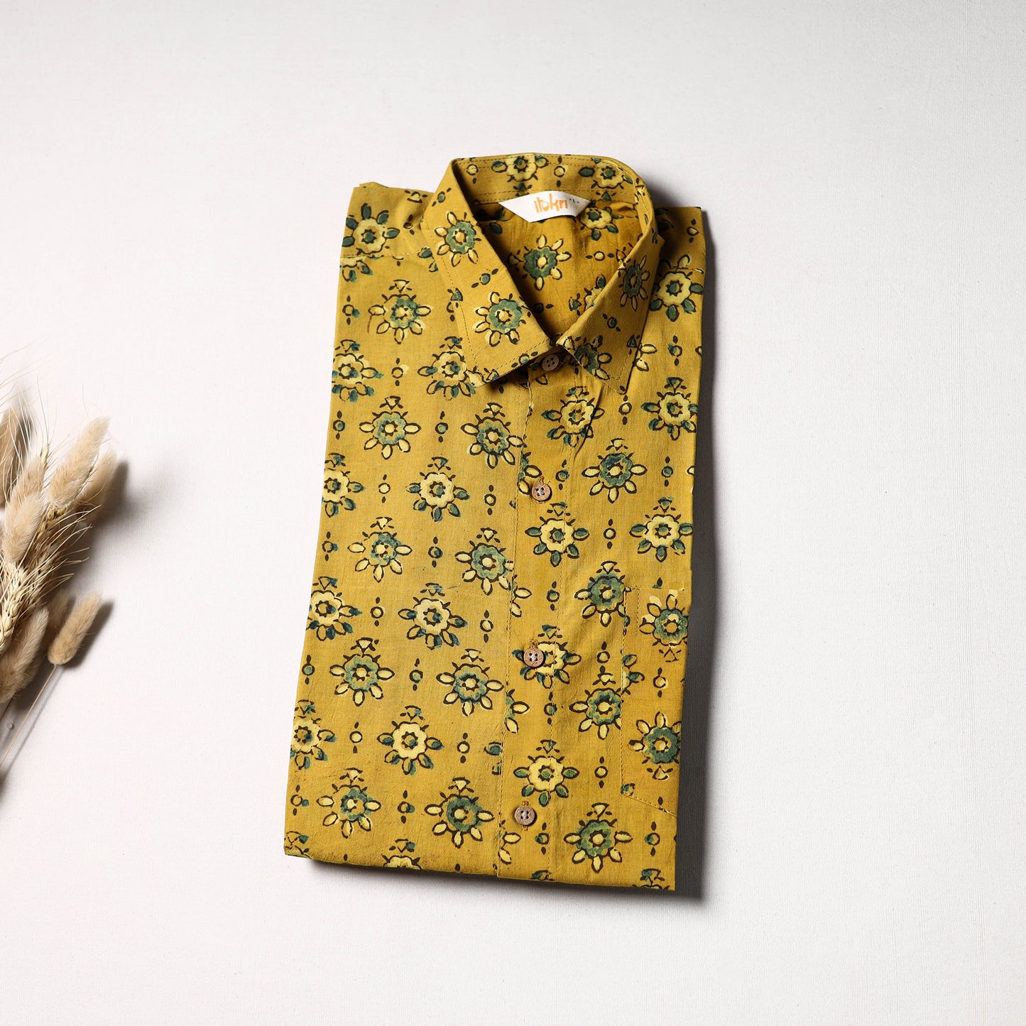 Natural Dyed Hand Block Print Cotton Men Half Sleeve Ajrakh Shirt 09