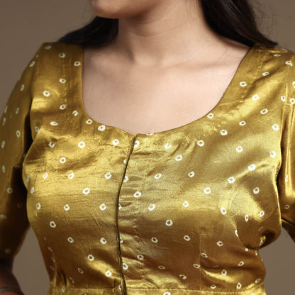 Yellow - Hand Block Printed Mashru Silk Stitched Blouse
