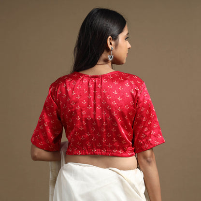 Red - Pink - Hand Block Printed Mashru Silk Stitched Blouse