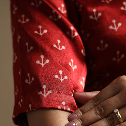 Maroon - Hand Block Printed Mashru Silk Stitched Blouse