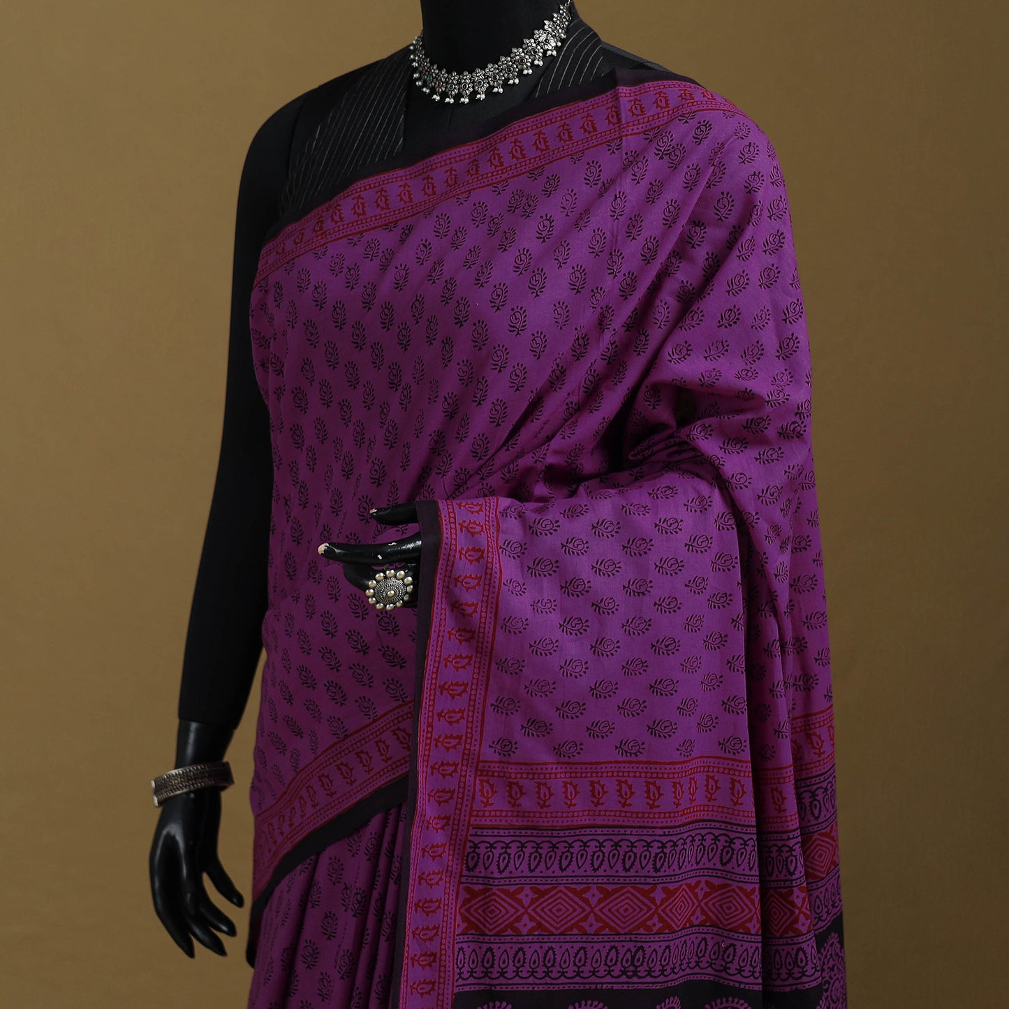 Bagh Hand Block Print Natural Dyed Cotton Saree 05