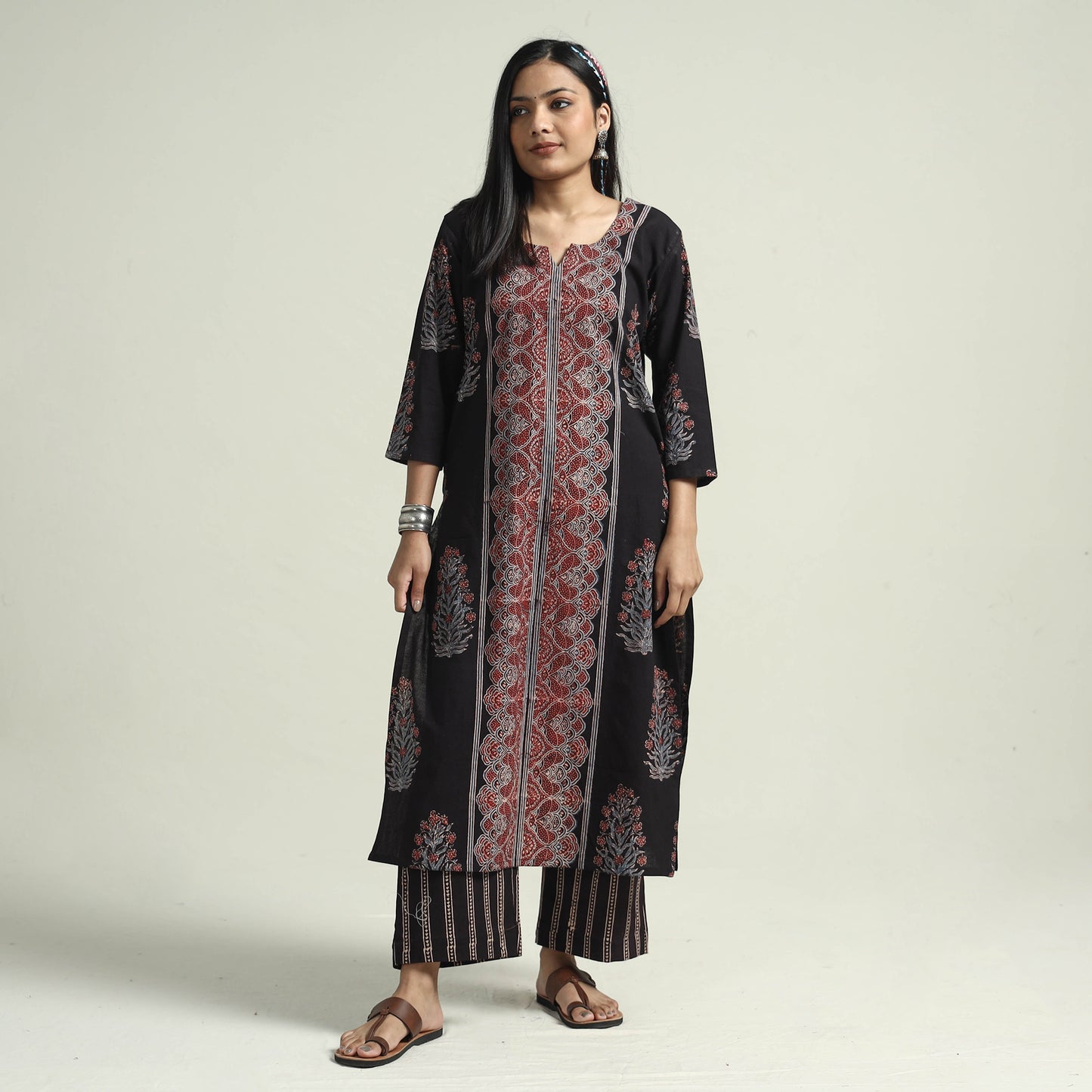 Ajrakh Kurta With Palazzo & Dupatta Set