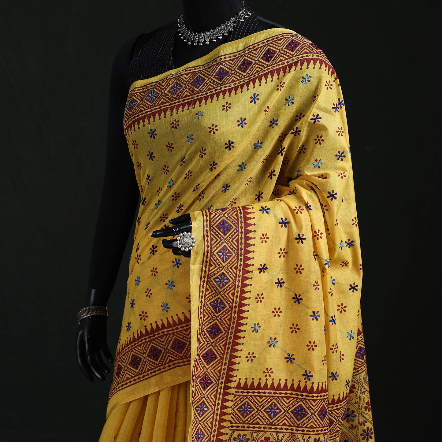 Bengal Kantha Hand Embroidery Silk Cotton Chapa Work Saree 15