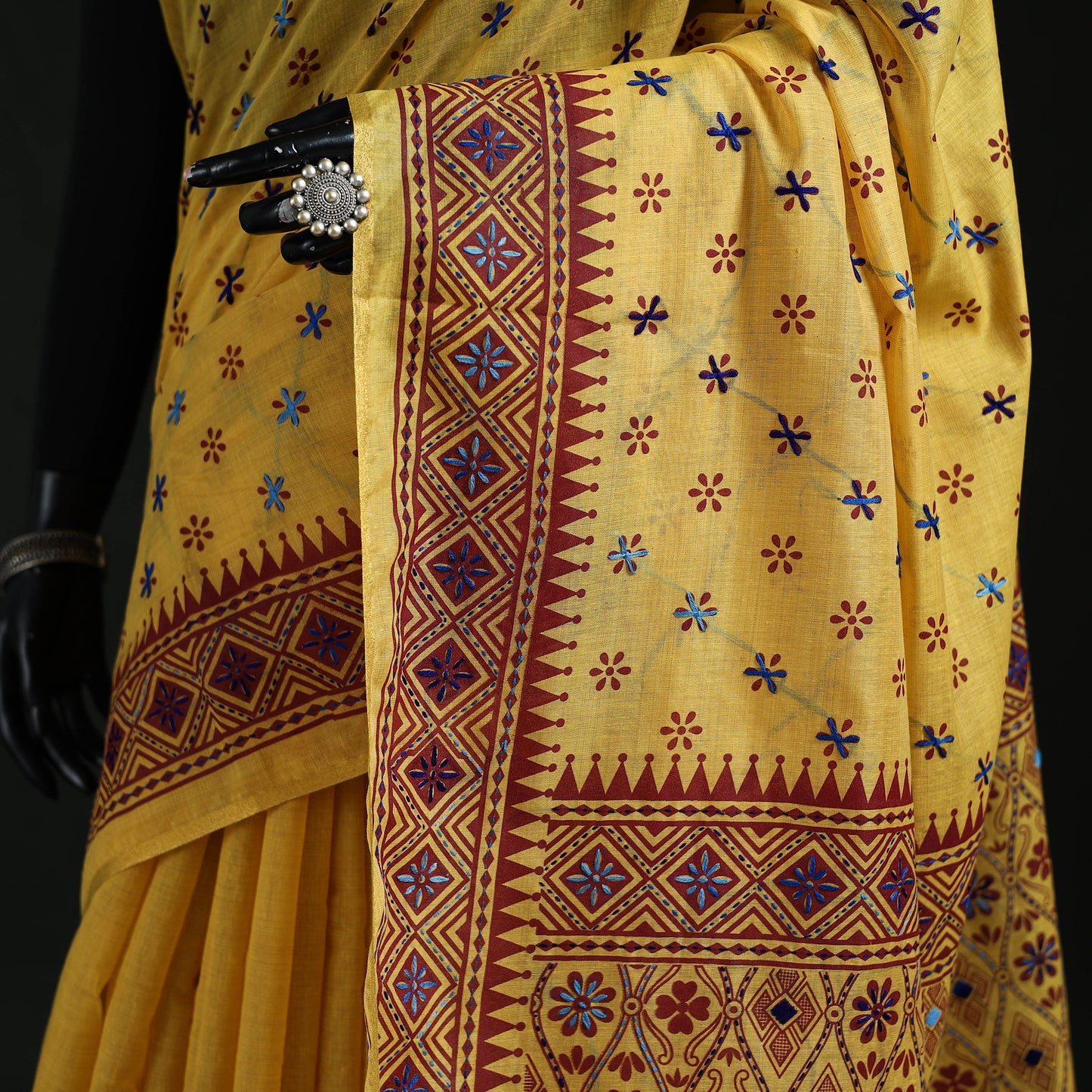 Bengal Kantha Hand Embroidery Silk Cotton Chapa Work Saree 15