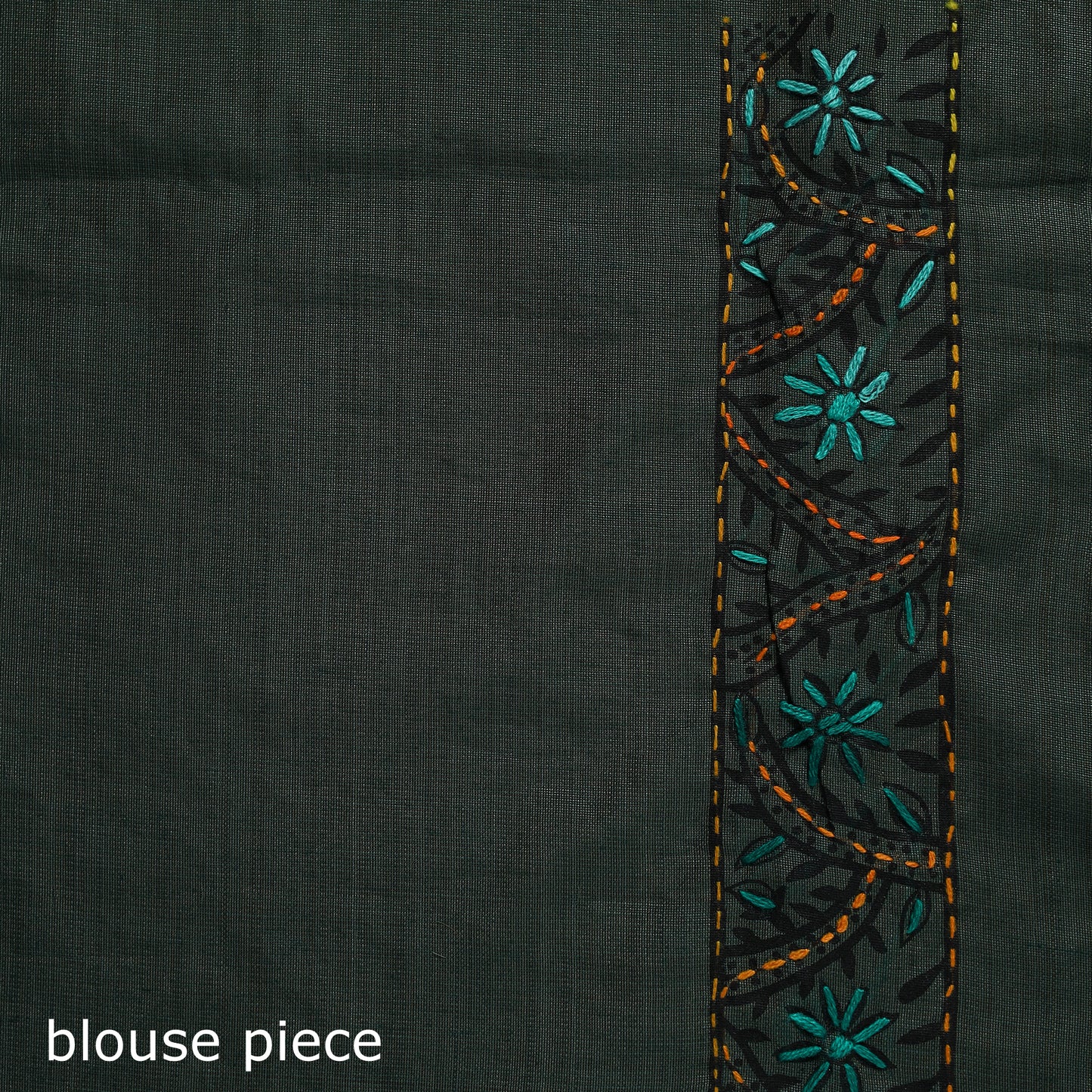 Green - Bengal Kantha Hand Embroidery Silk Cotton Chapa Work Saree 14