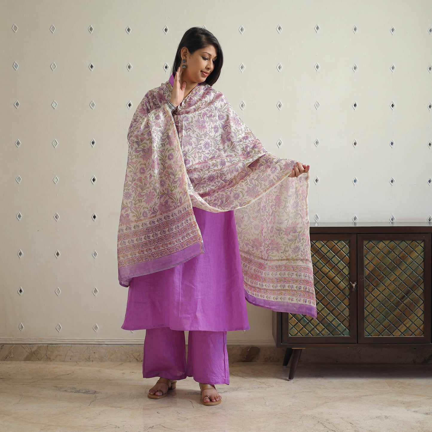 Purple Bhagalpuri Handloom Linen Plain Kurta Set