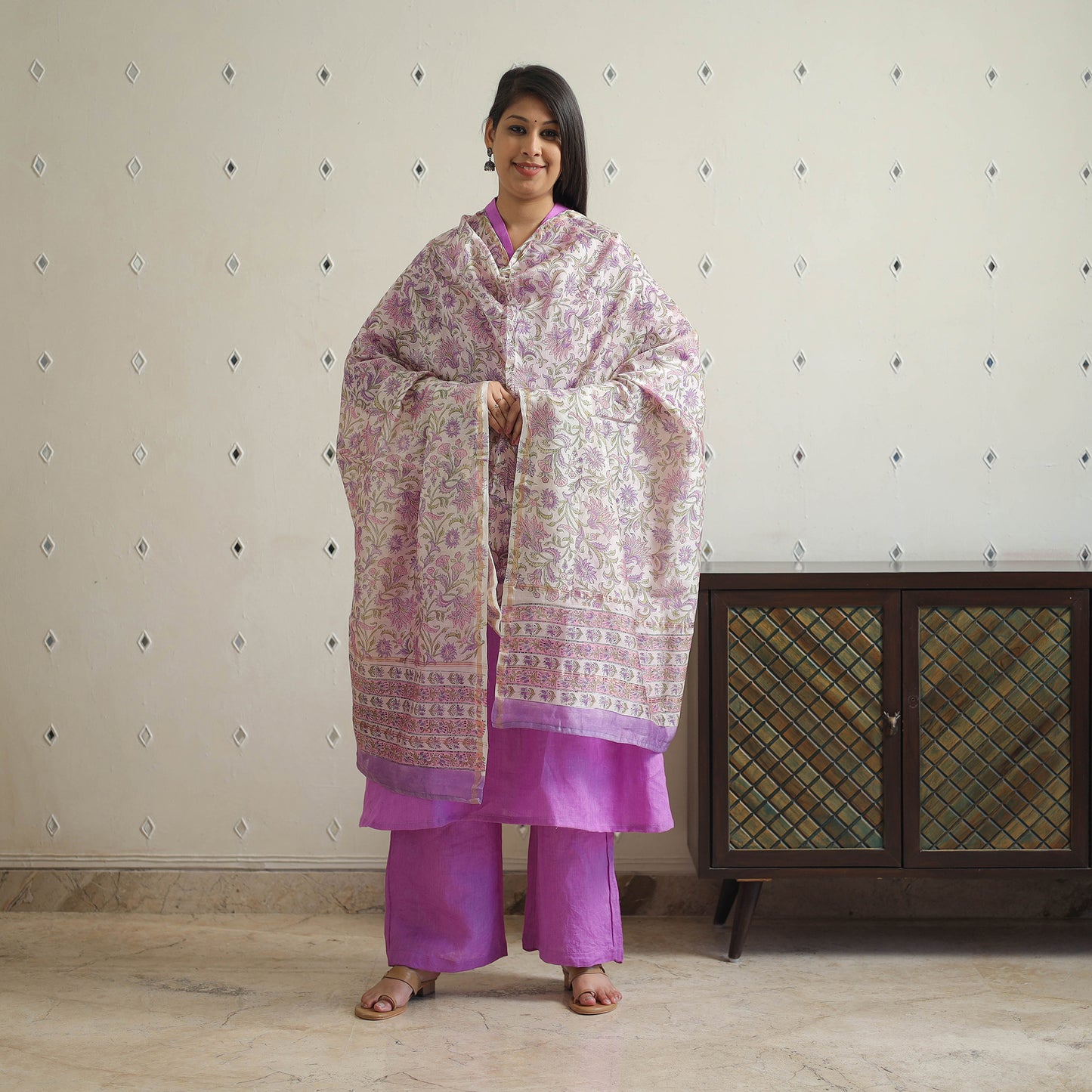 Purple Bhagalpuri Handloom Linen Plain Kurta Set