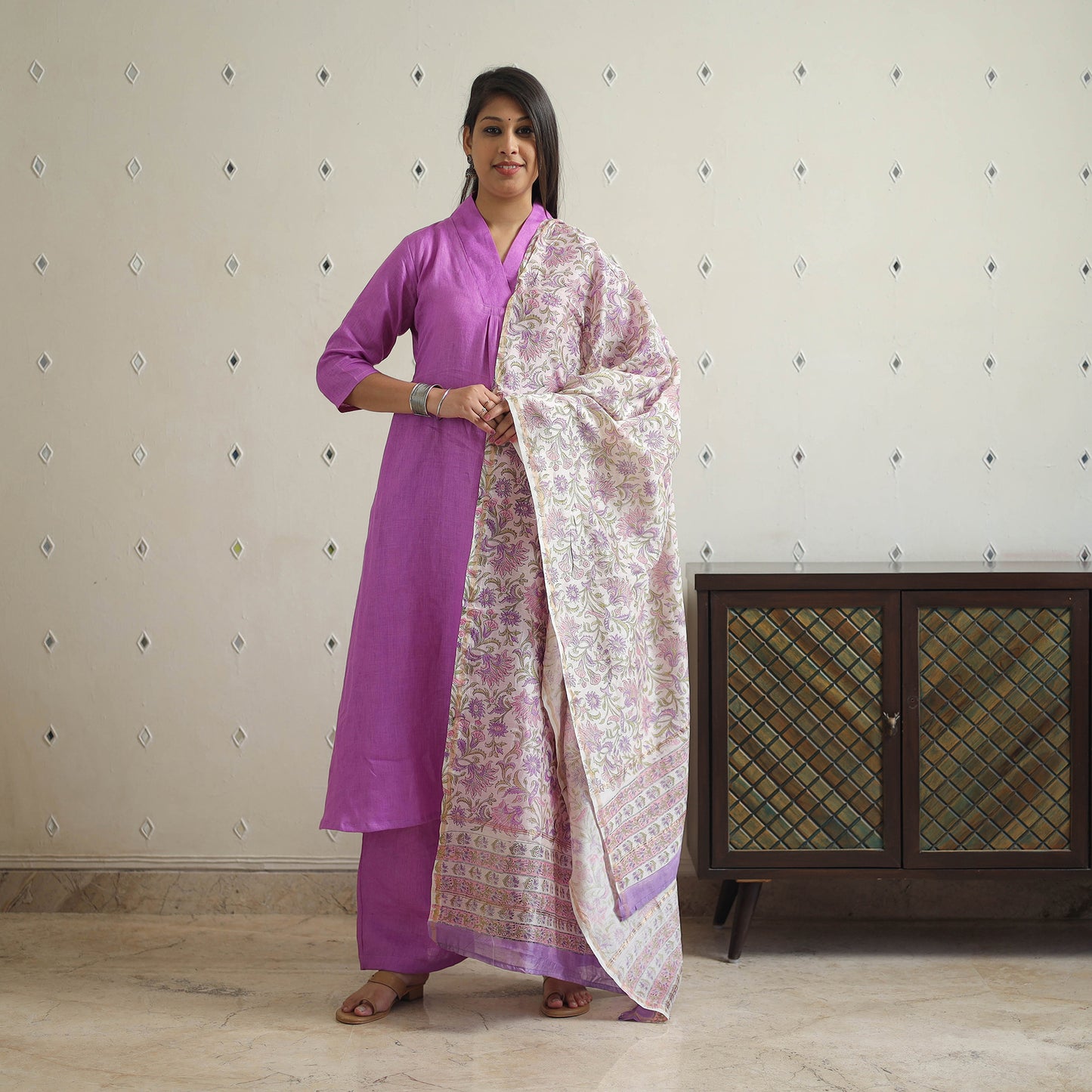 Purple Bhagalpuri Handloom Linen Plain Kurta Set