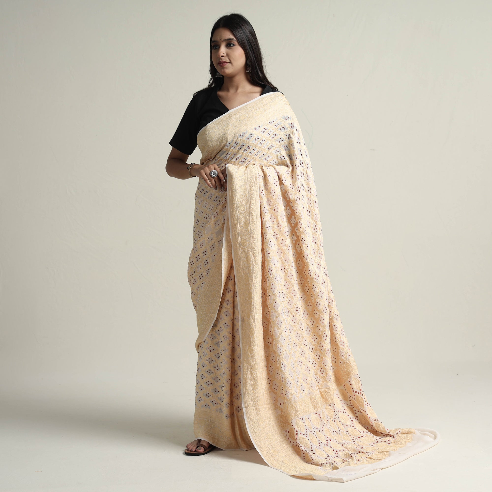Kutch Tie-Dye Bandhani Cotton Saree with Blouse Piece 44 main image 1