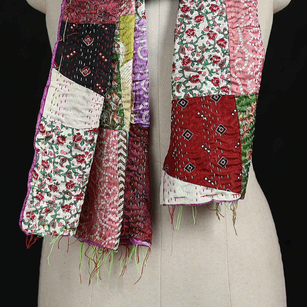 Bengal Kantha Handwork Patchwork Reversible Silk Stole 50