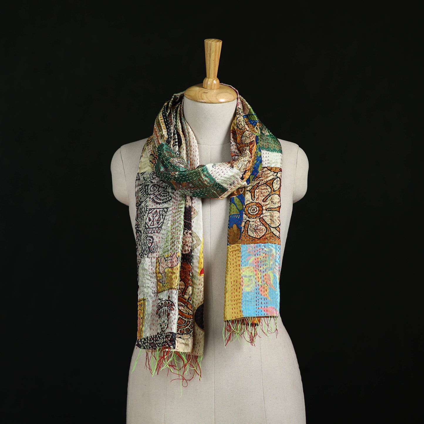 Bengal Kantha Handwork Patchwork Reversible Silk Stole 04